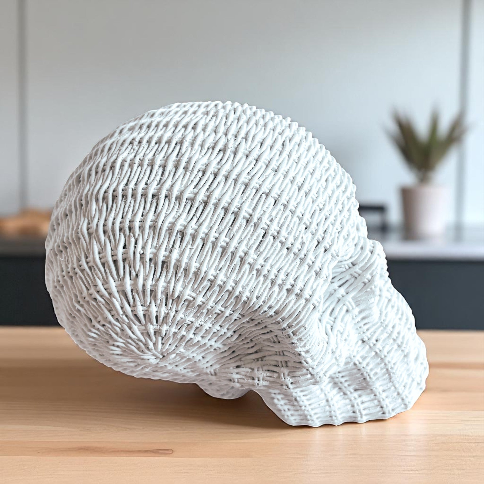 Skull Me Rattan-Style Skull Decor – Natural &amp; White Resin