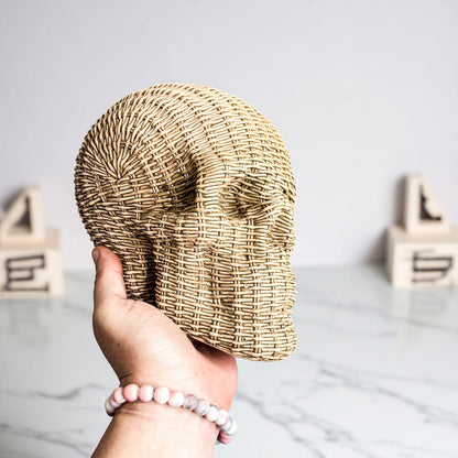 Skull Me Rattan-Style Skull Decor – Natural &amp; White Resin