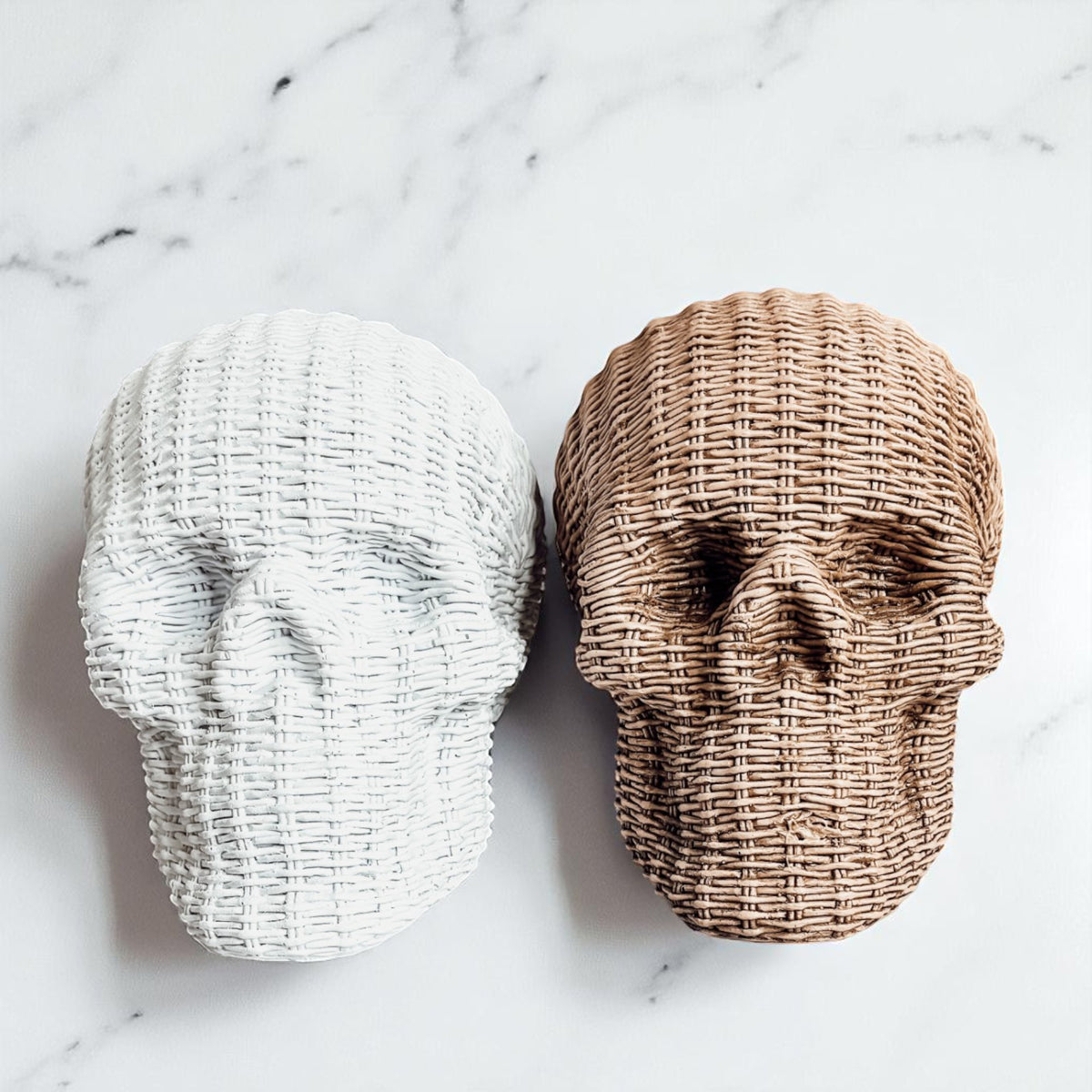 Skull Me Rattan-Style Skull Decor – Natural &amp; White Resin