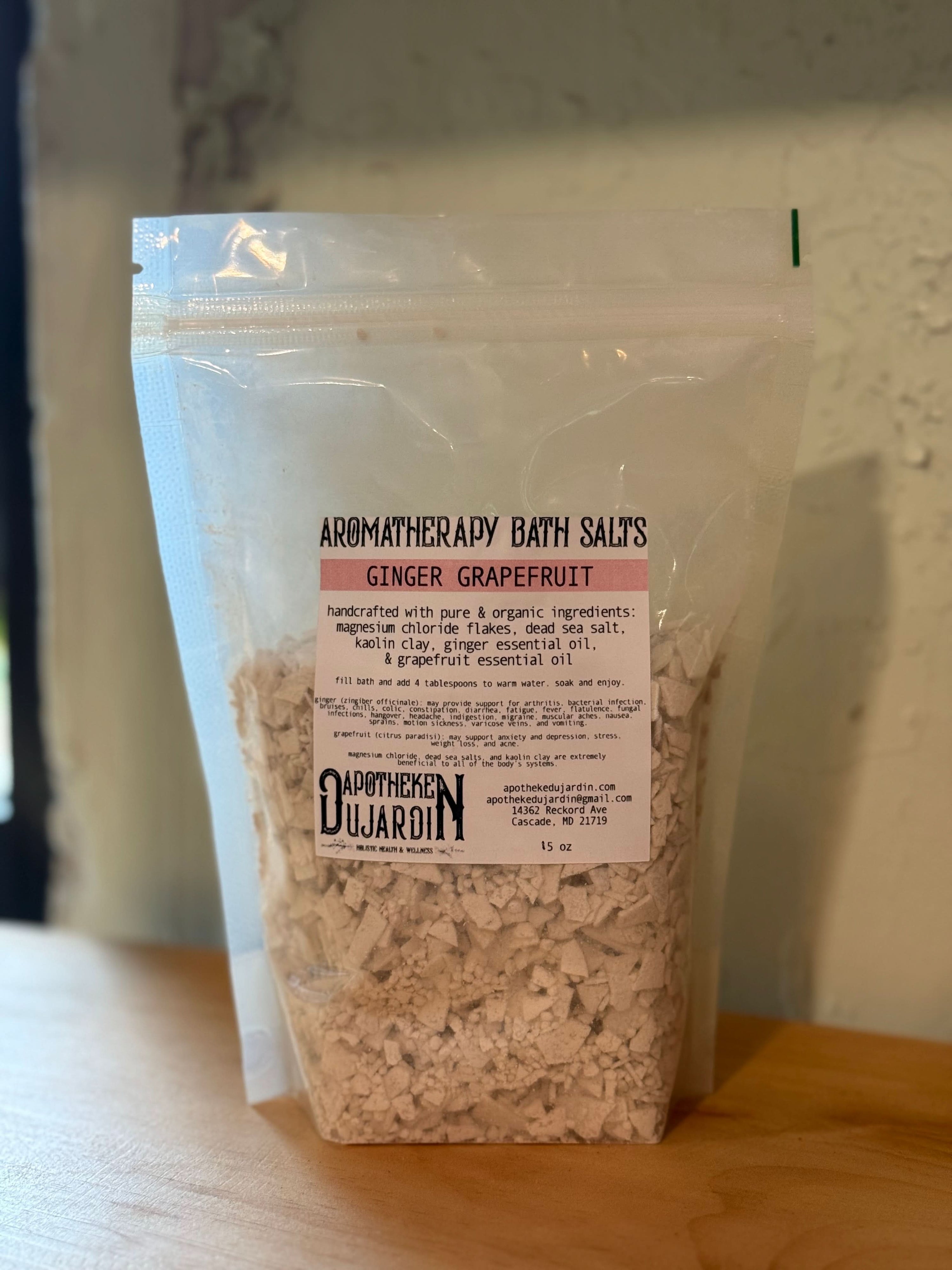 Apotheke DuJardin bath salts 15 ounce bag Aromatherapy Bath Salts- Ginger Grapefruit