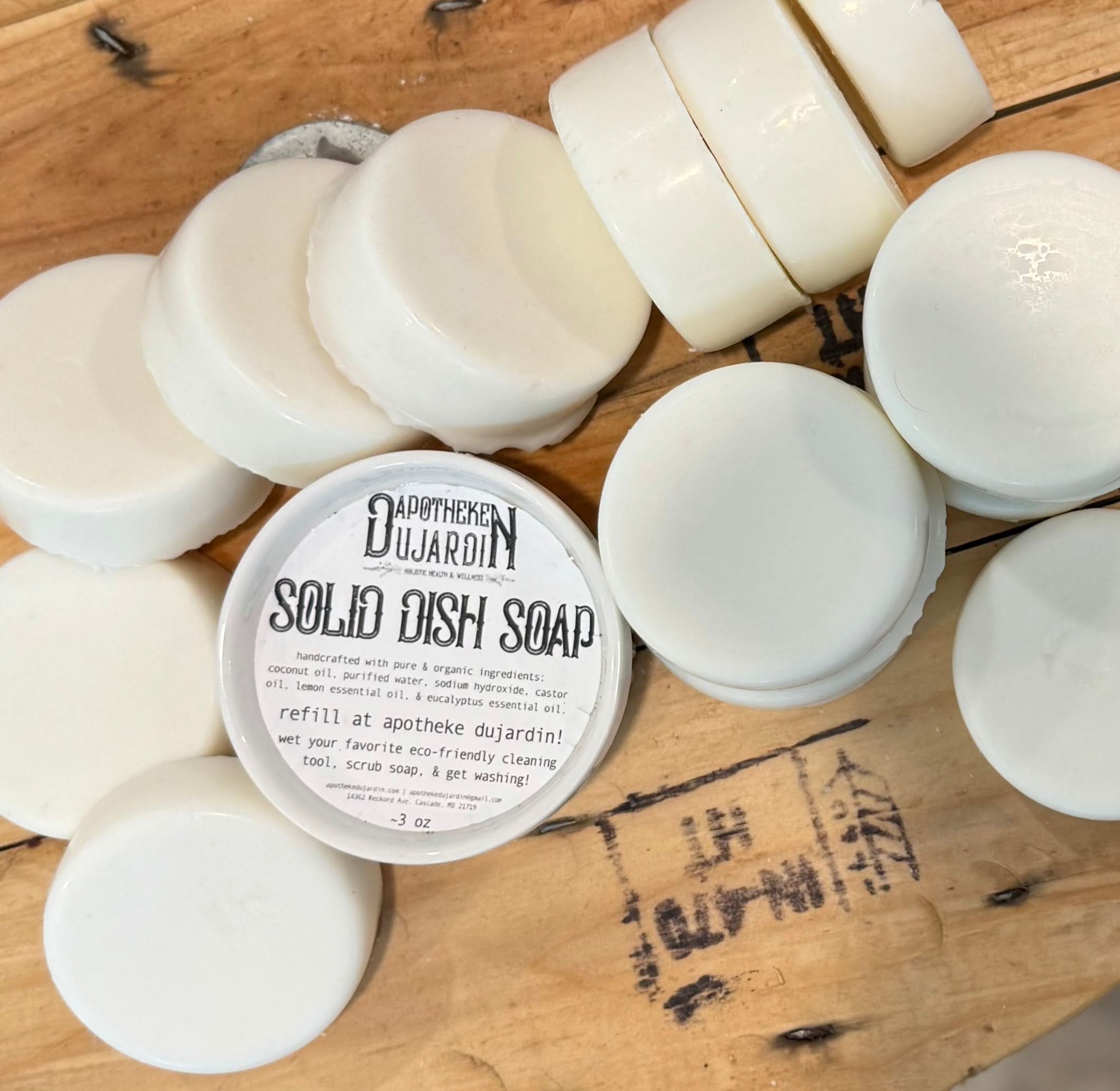 Apotheke DuJardin solid dish soap 3 oz with ramekin Solid Dish Soap | Eco Friendly | Low Waste