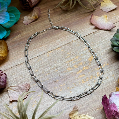 14" Silver-Plated Paperclip Chain Choker