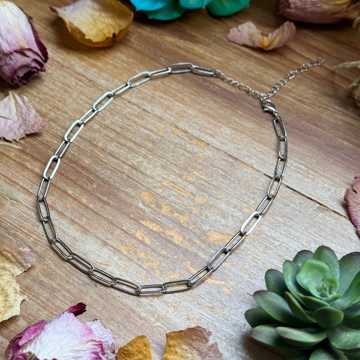 14" Silver-Plated Paperclip Chain Choker