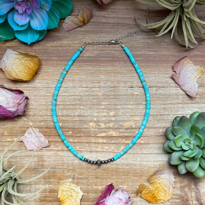 14" Variscite Turquoise &amp; Sterling Silver Pearl Choker