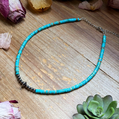 14" Variscite Turquoise &amp; Sterling Silver Pearl Choker