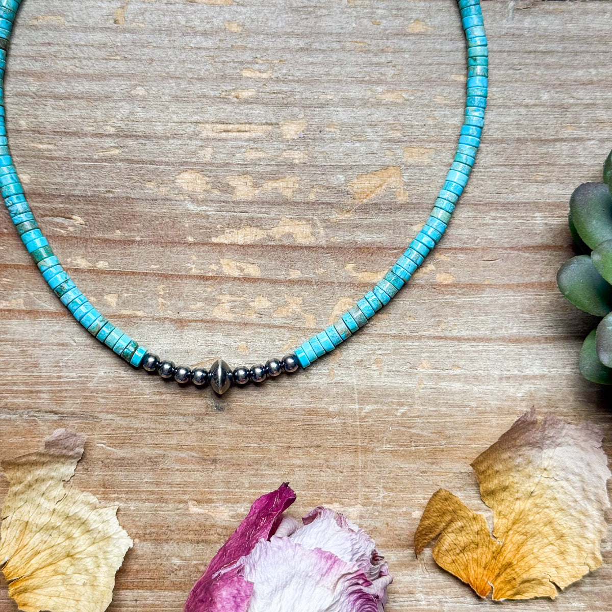 14" Variscite Turquoise &amp; Sterling Silver Pearl Choker