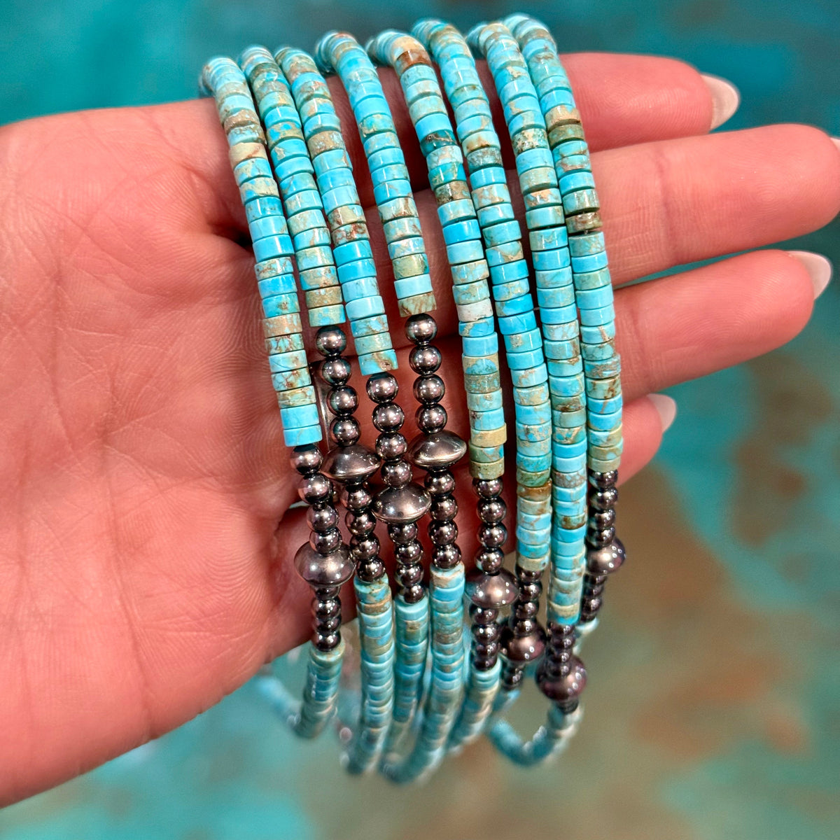 14" Variscite Turquoise &amp; Sterling Silver Pearl Choker