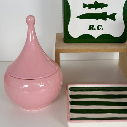 Ruby Clay Company Striped Low Profile Tray in Pink &amp; Green