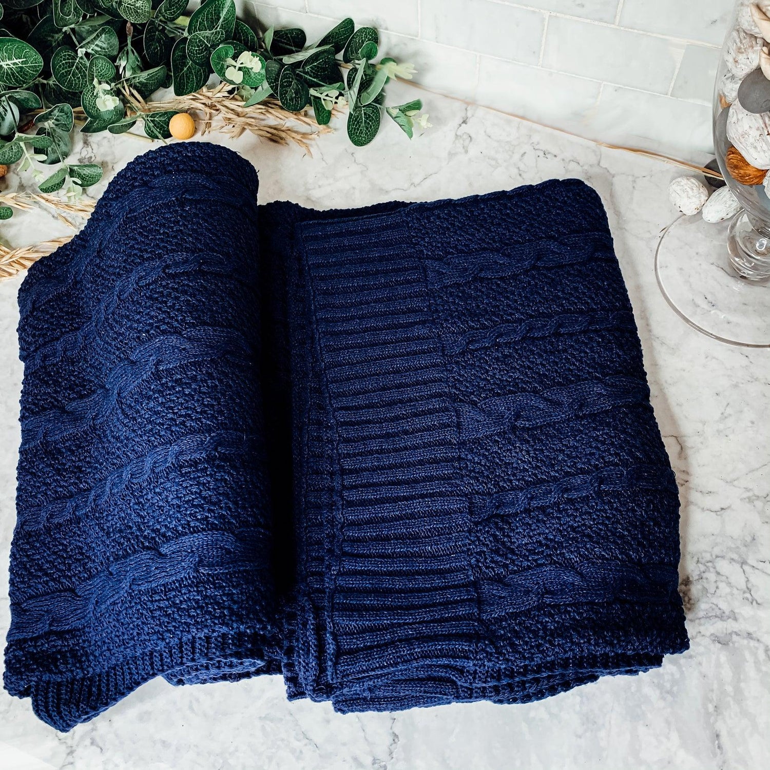 Gia Roma Throw Blanket Navy Blue Standard Size Claret Knit Sweater Throw