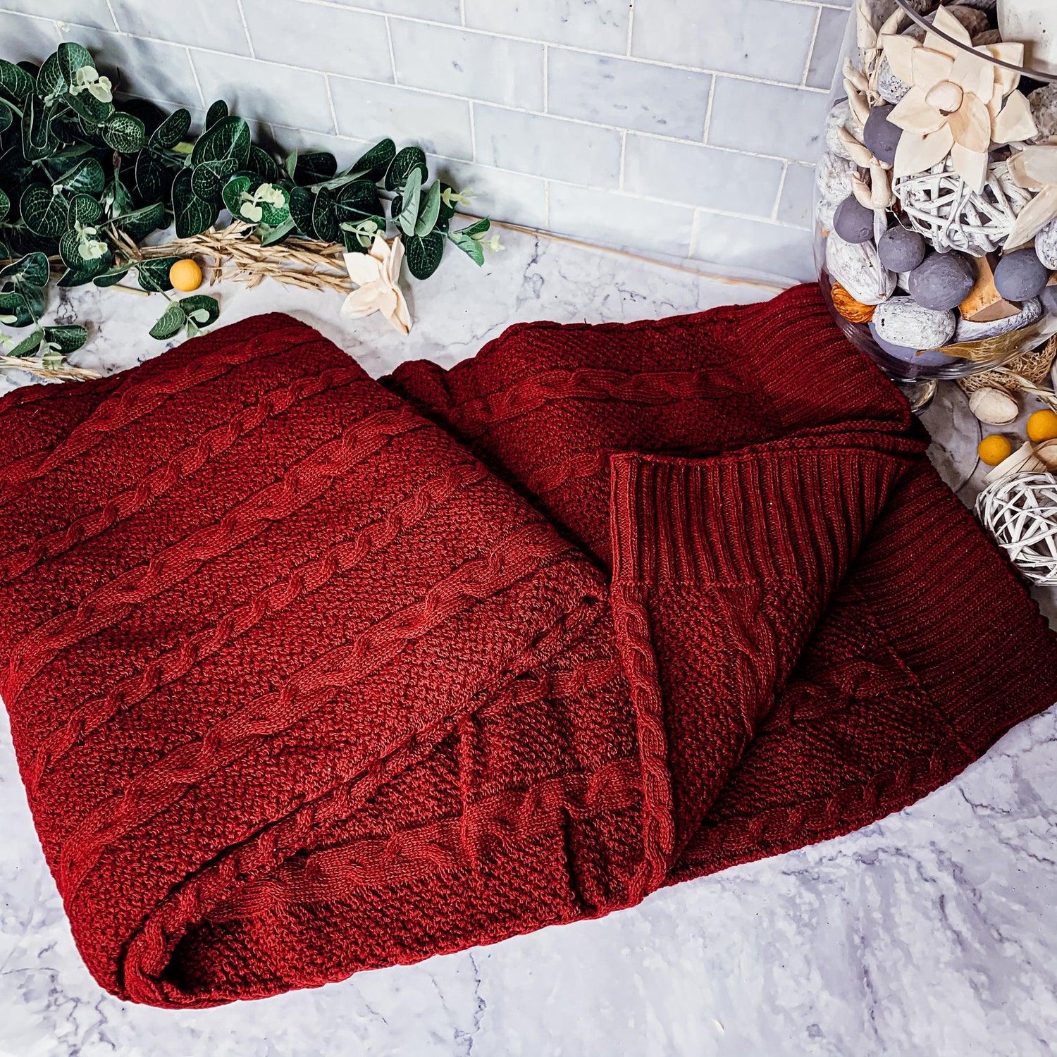 Gia Roma Throw Blanket Red Standard Size Claret Knit Sweater Throw