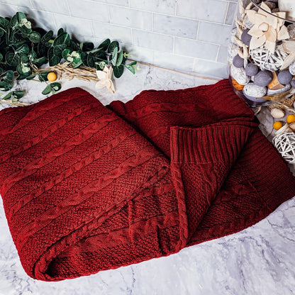 Gia Roma Throw Blanket Red Standard Size Claret Knit Sweater Throw