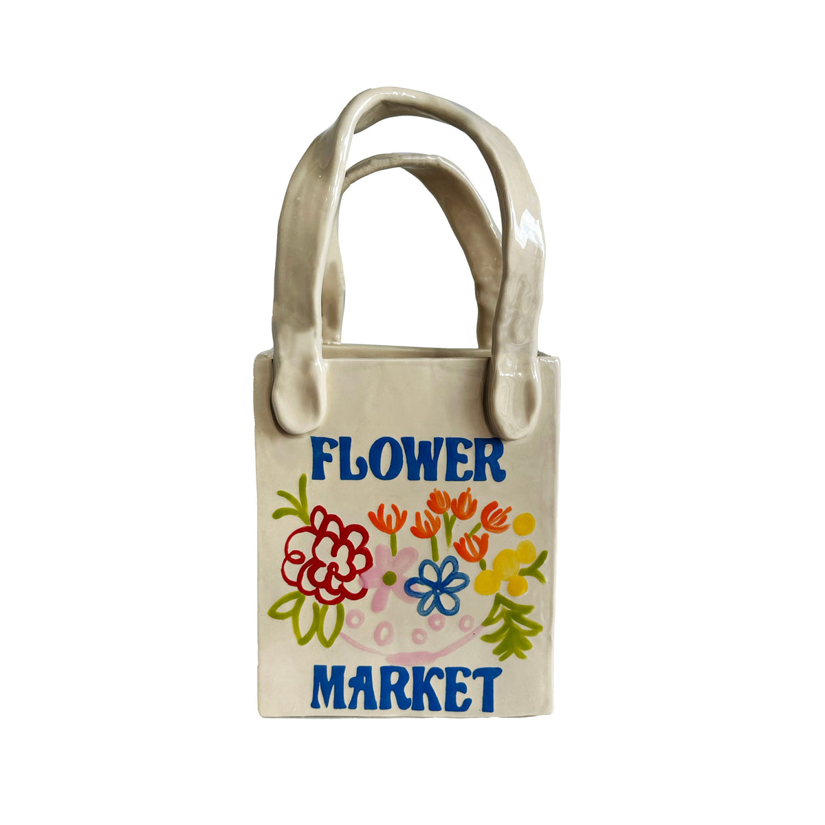 Flower Market Medium Tote Bag Vase Featuring Handpainted Artwork
