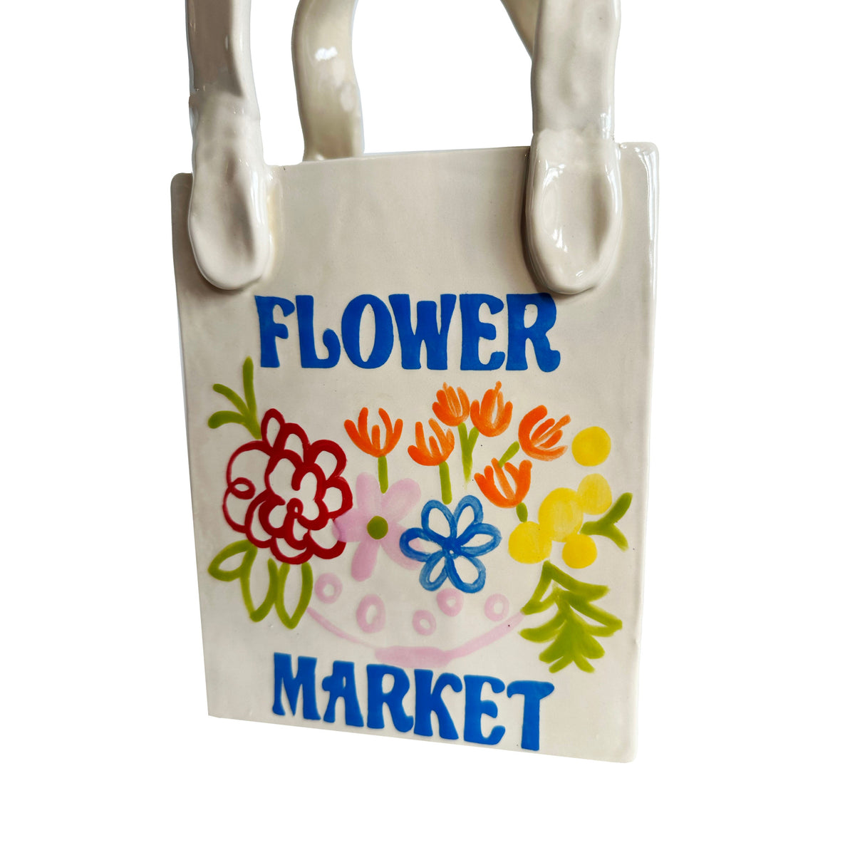 Flower Market Medium Tote Bag Vase Featuring Handpainted Artwork