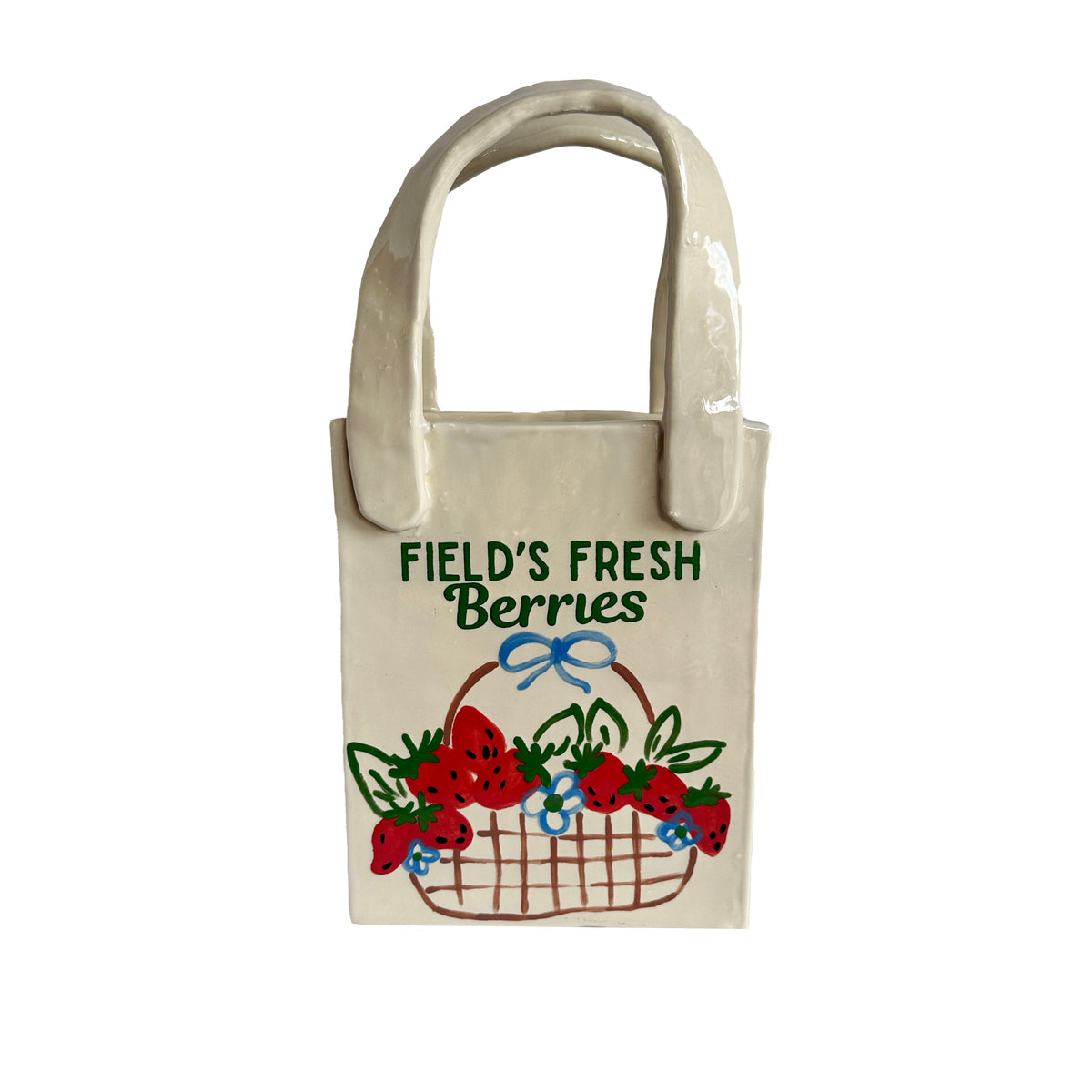 Berry Farm Medium Tote Bag Vase Featuring Handpainted Artwork