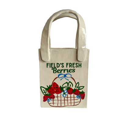 Berry Farm Medium Tote Bag Vase Featuring Handpainted Artwork