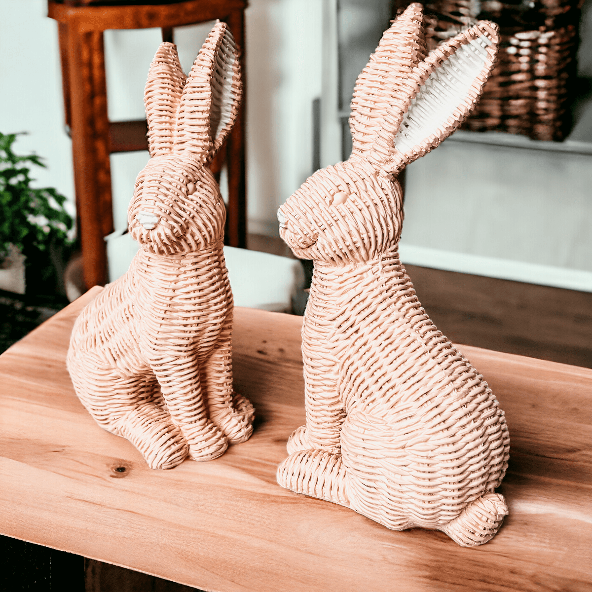 Gia Roma Easter Decorations Pink / Set of 2 Basket Weave Bunny
