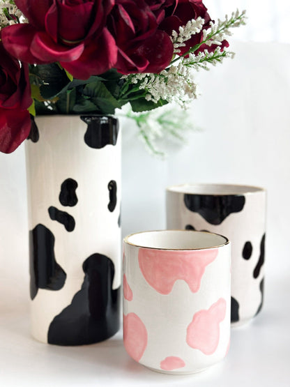 Ruby Clay Company Cow Print Column Vase