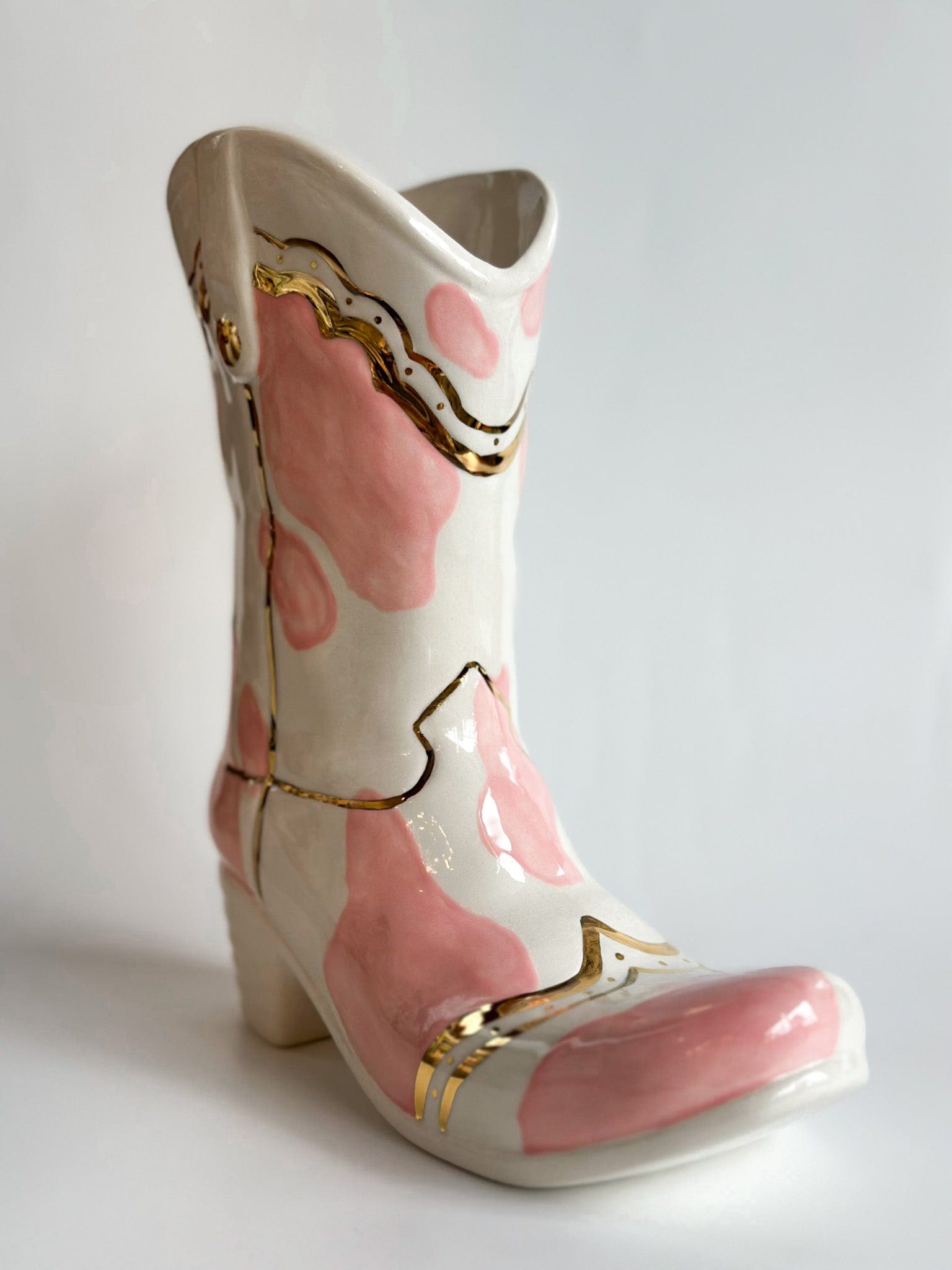 Ruby Clay Company Cow Print Cowboy Boot Vase