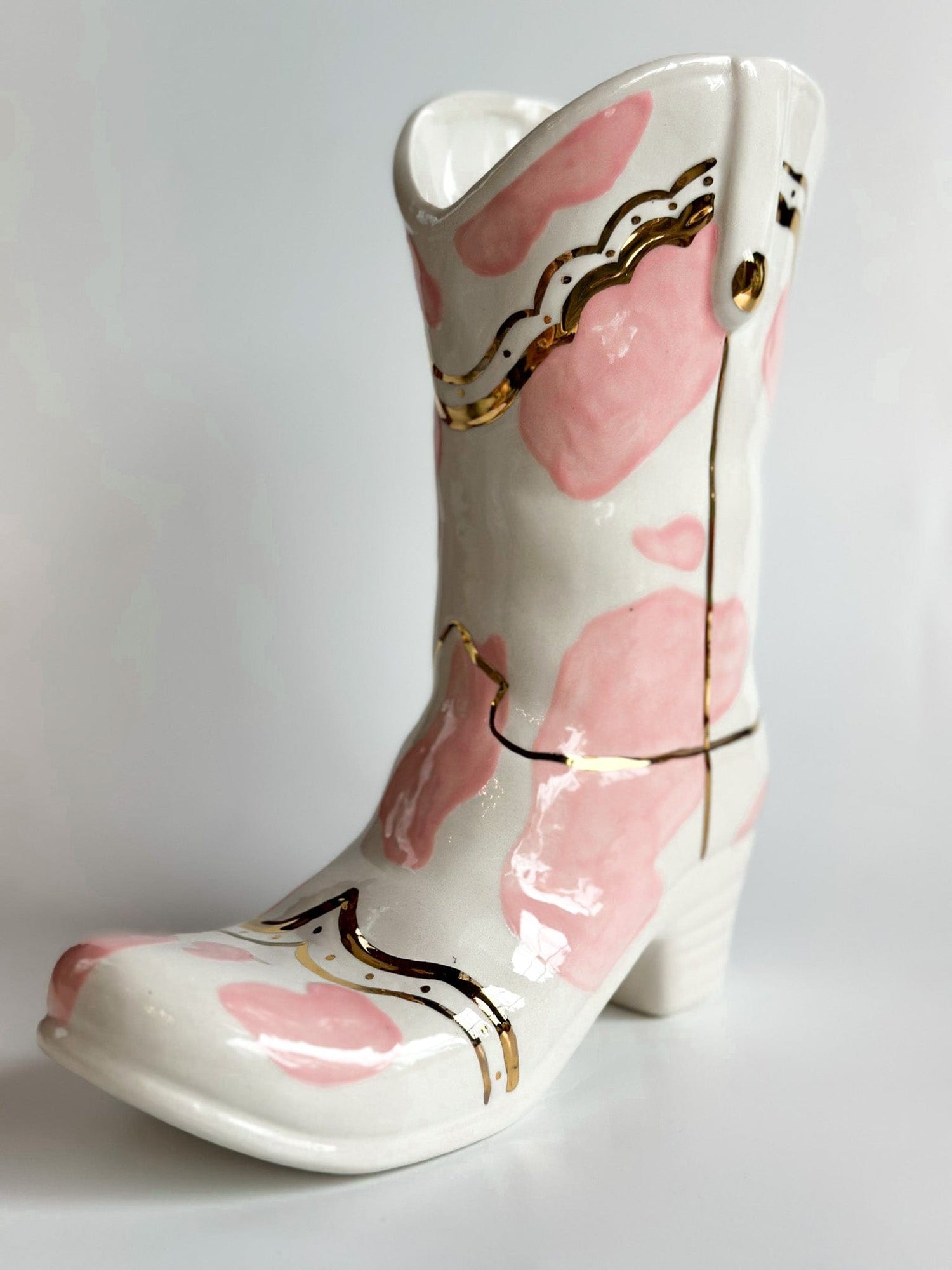 Ruby Clay Company Cow Print Cowboy Boot Vase
