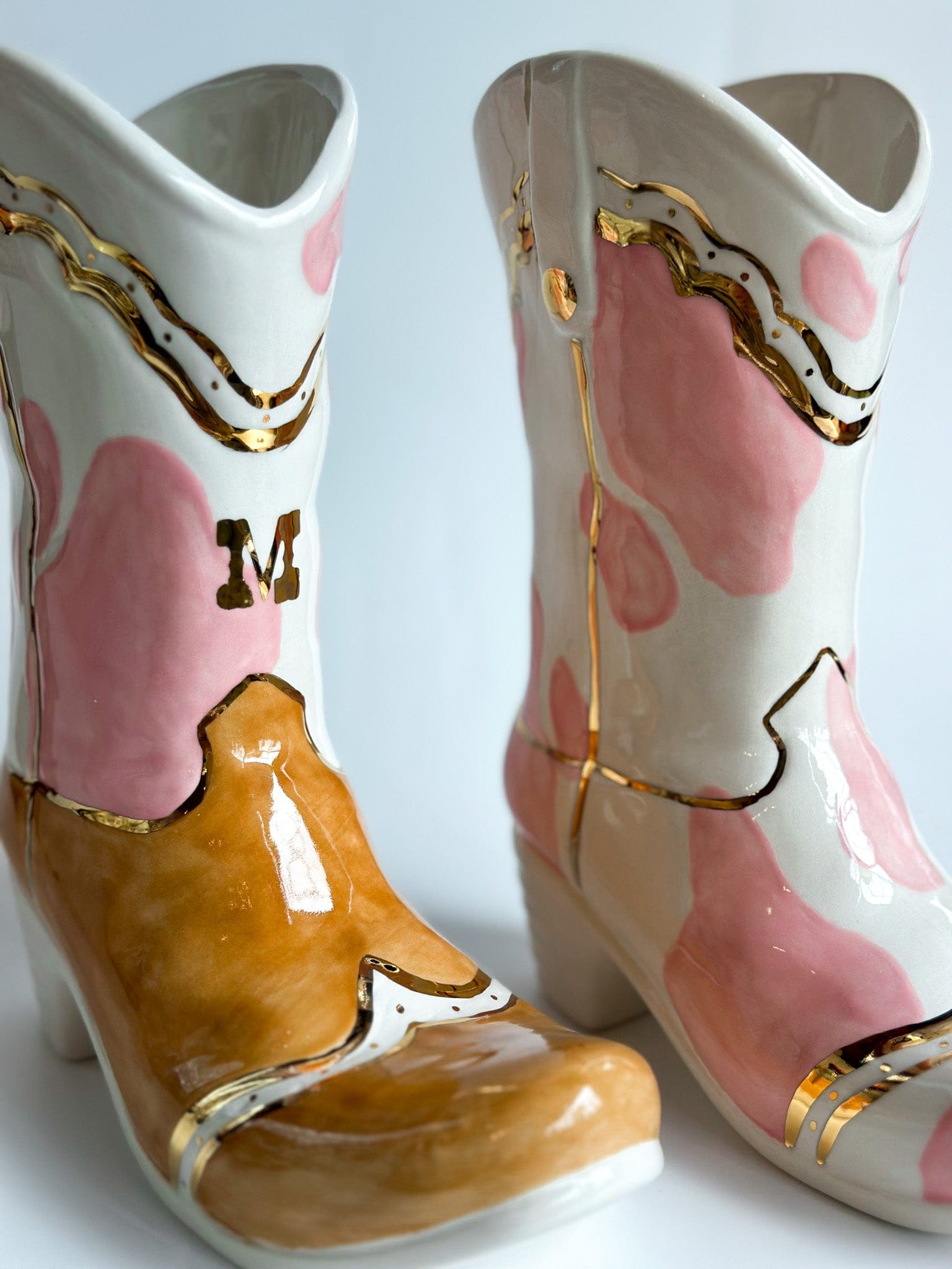 Ruby Clay Company Cow Print Cowboy Boot Vase