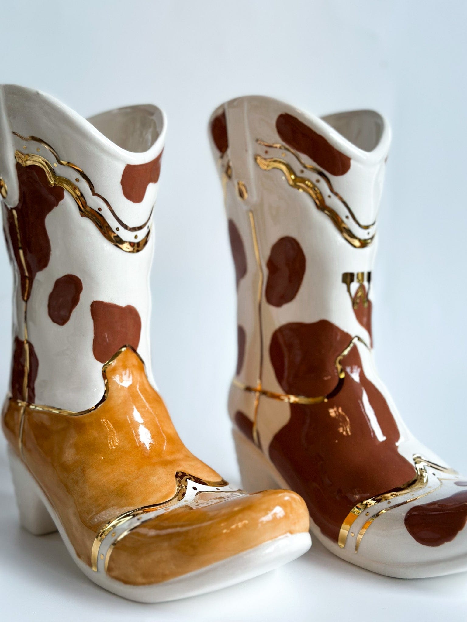 Ruby Clay Company Cow Print Cowboy Boot Vase