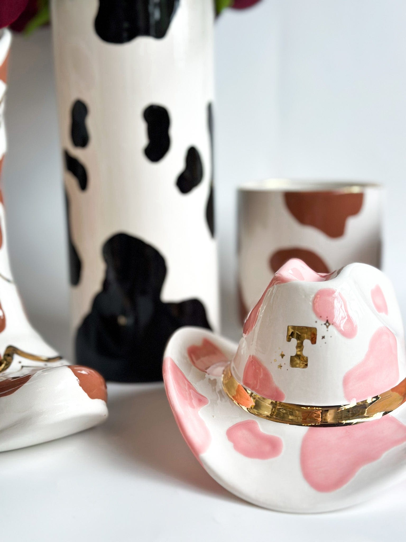 Ruby Clay Company Cow Print Column Vase