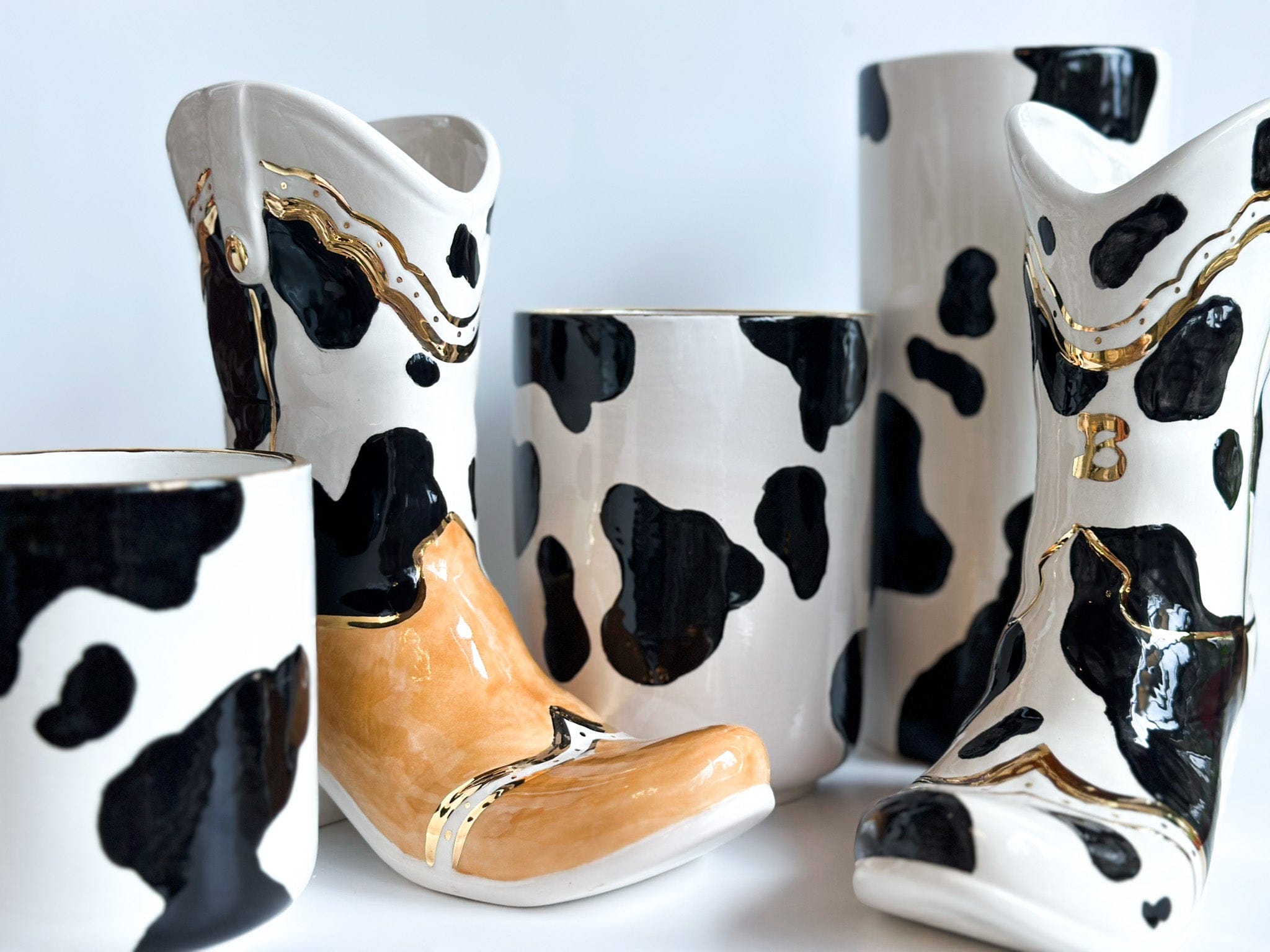 Ruby Clay Company Cow Print Column Vase