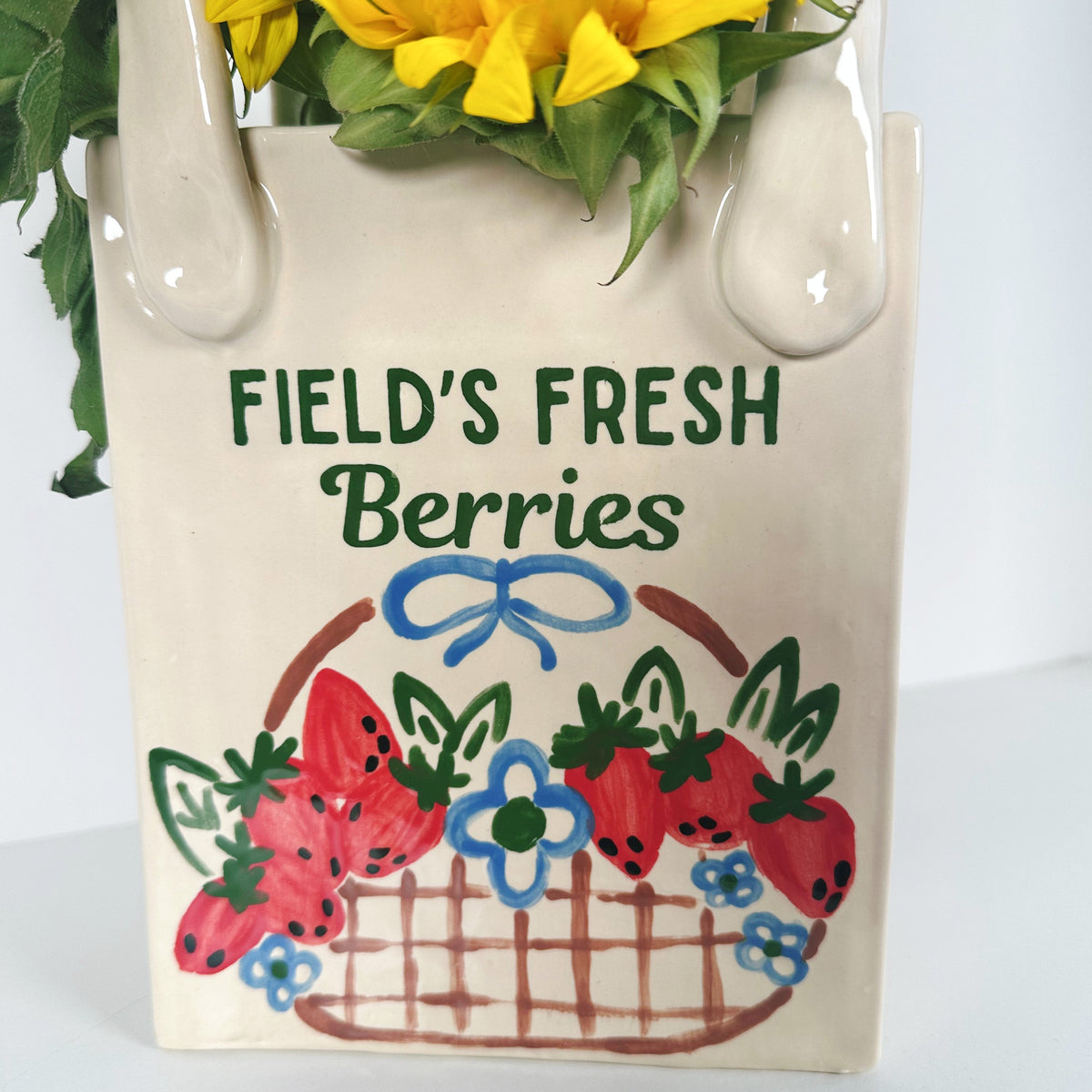 Berry Farm Medium Tote Bag Vase Featuring Handpainted Artwork