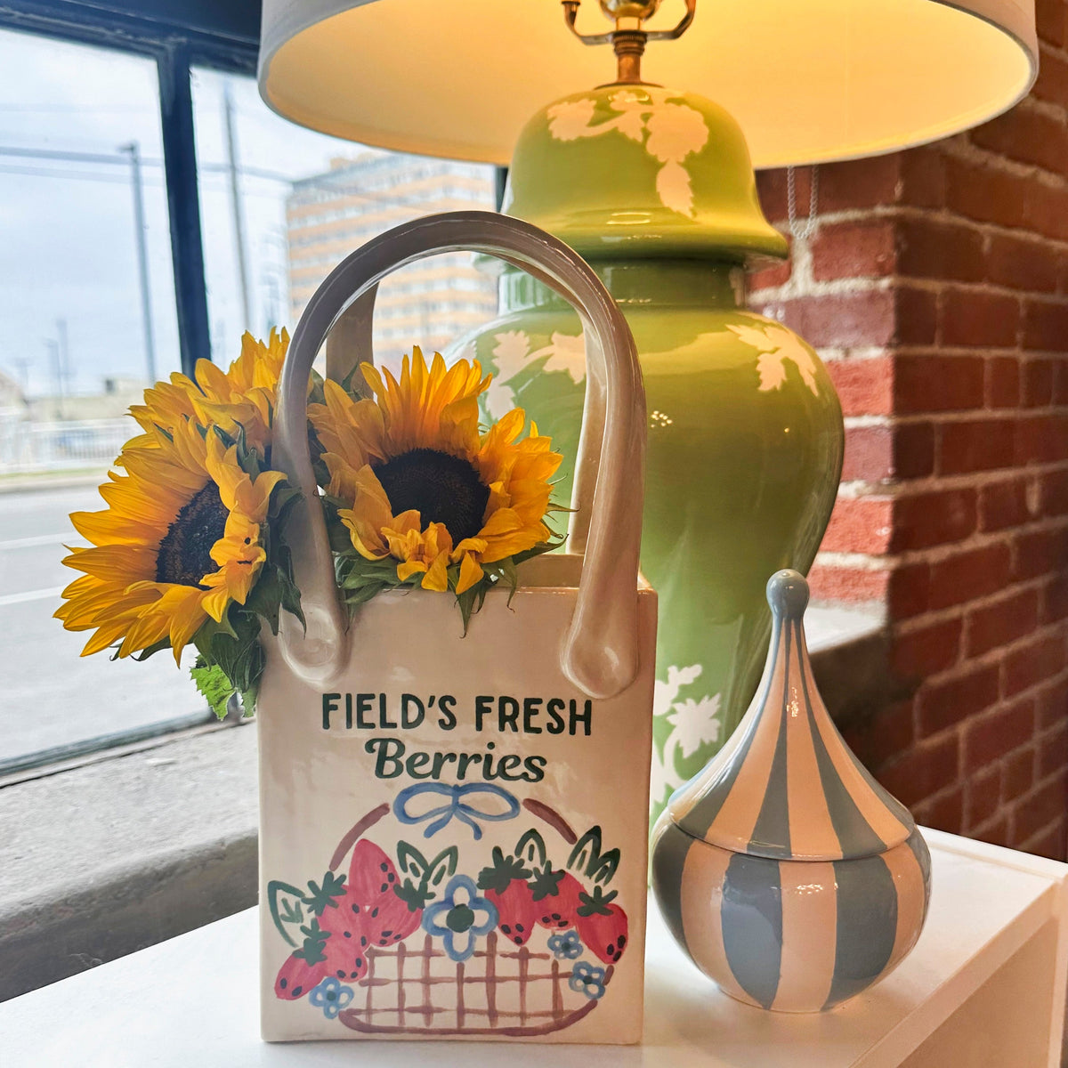 Berry Farm Medium Tote Bag Vase Featuring Handpainted Artwork