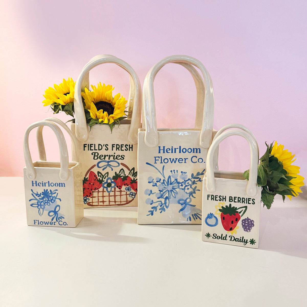 Berry Farm Tote Bag Bud Vase Featuring Handpainted Artwork