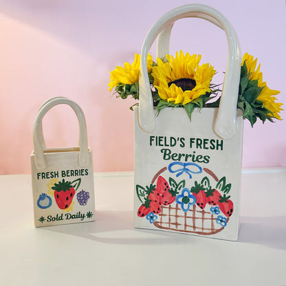 Berry Farm Tote Bag Bud Vase Featuring Handpainted Artwork