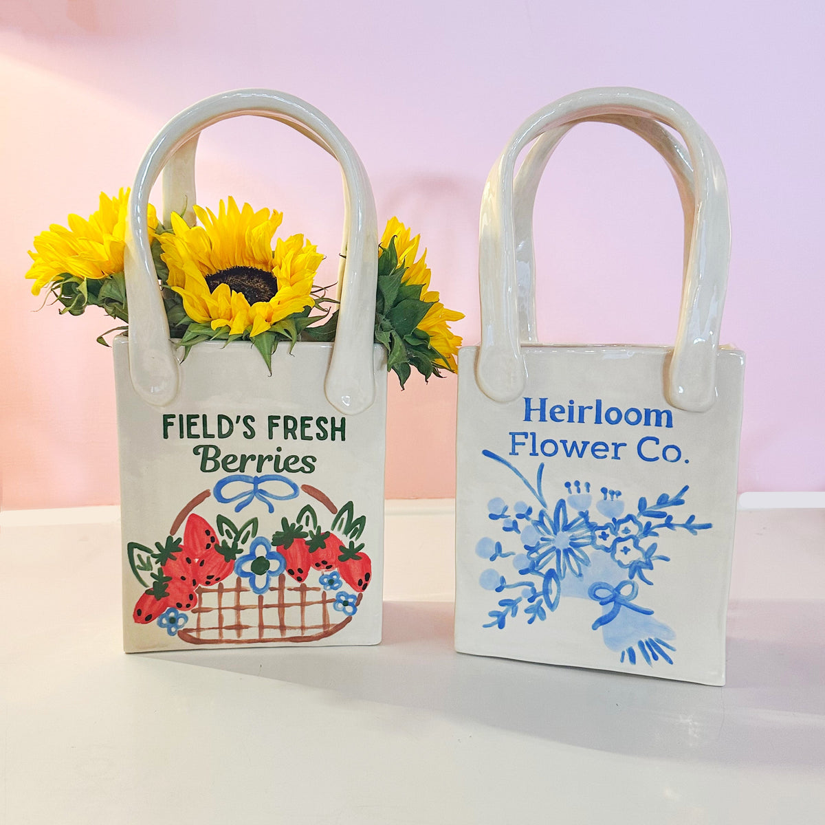 Berry Farm Medium Tote Bag Vase Featuring Handpainted Artwork