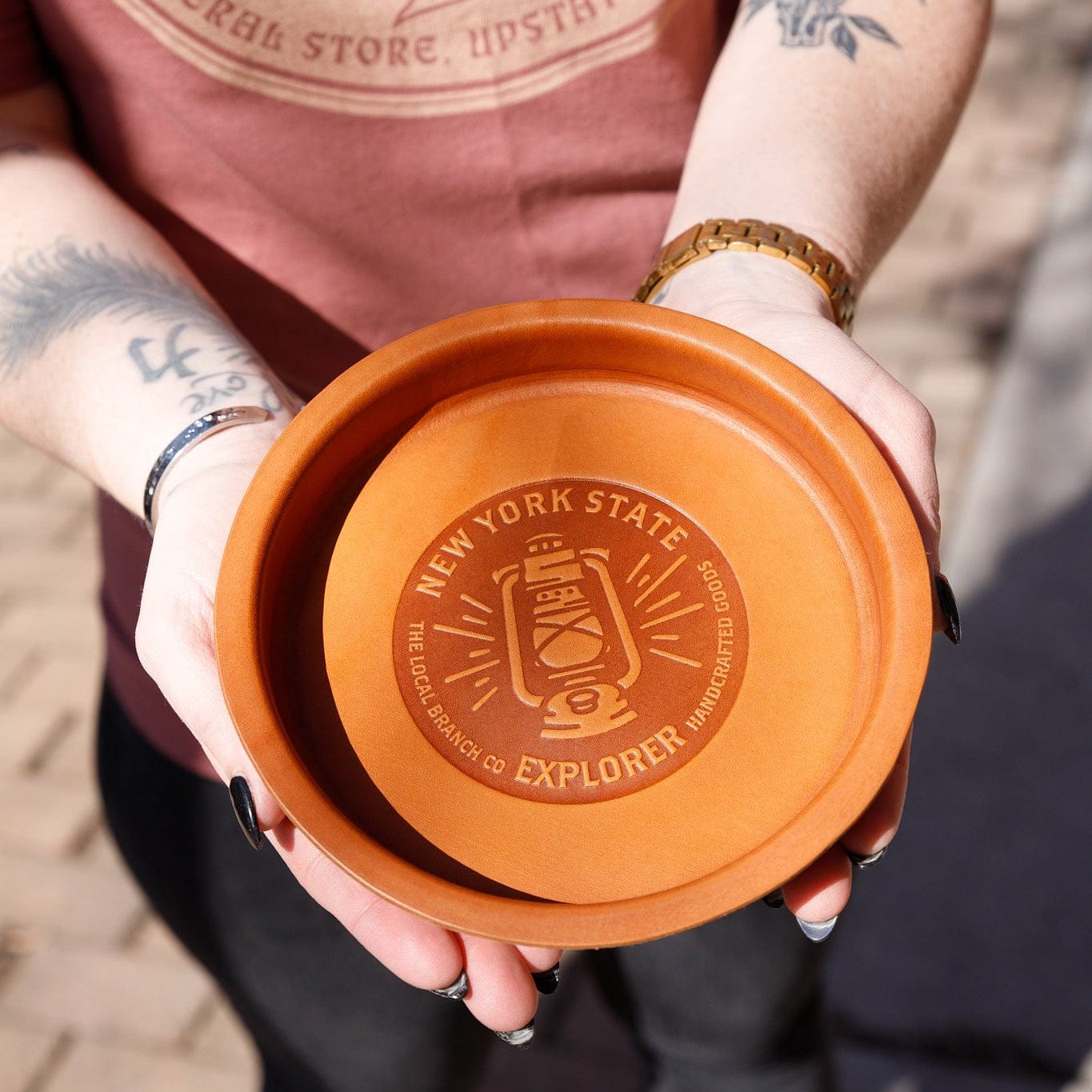 The Local Branch Leather Lantern / Caramel Leather Valet - Round