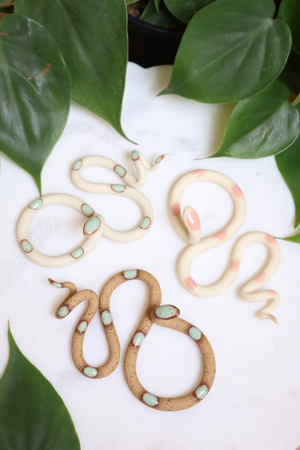3 Small Ceramic Snakes