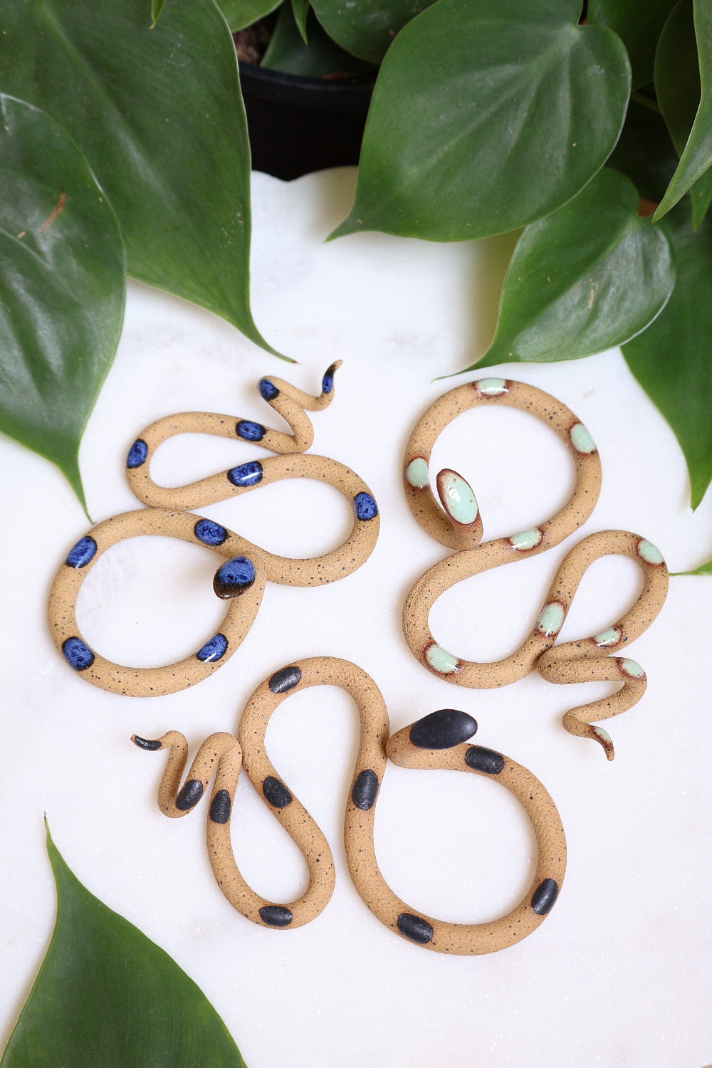3 Small Ceramic Snakes