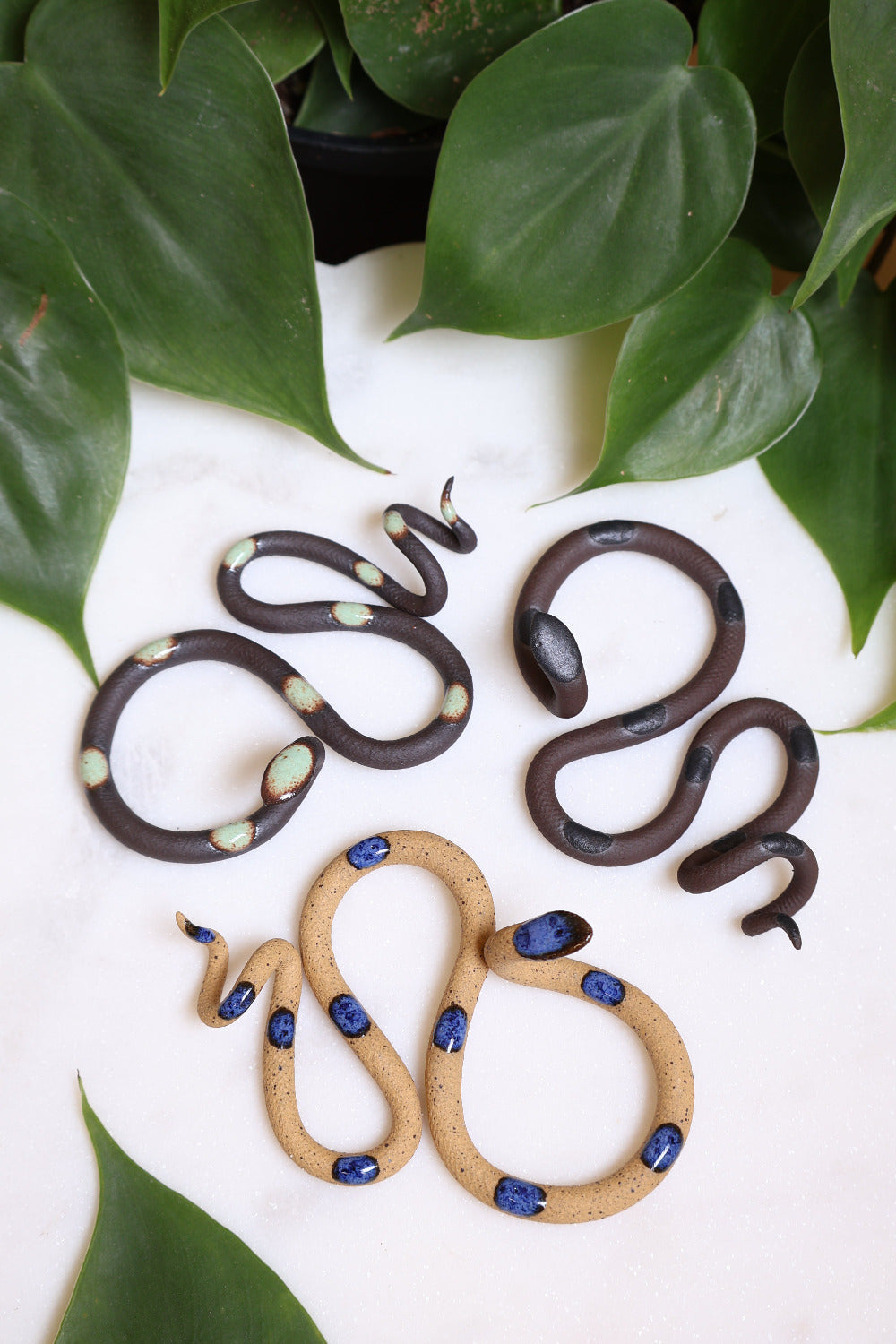 3 Small Ceramic Snakes