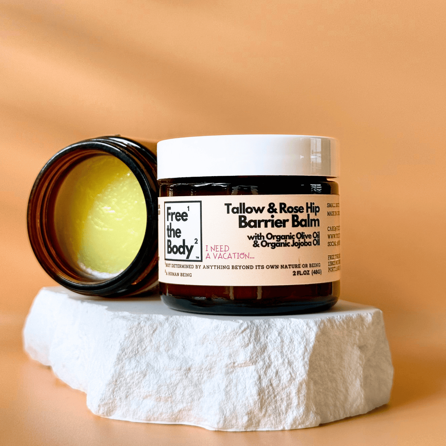 Free the Body Co. Moisturizers I Need a Vacation Tallow and Rose Hip Barrier Balm with Beeswax, Small Batch, 2oz