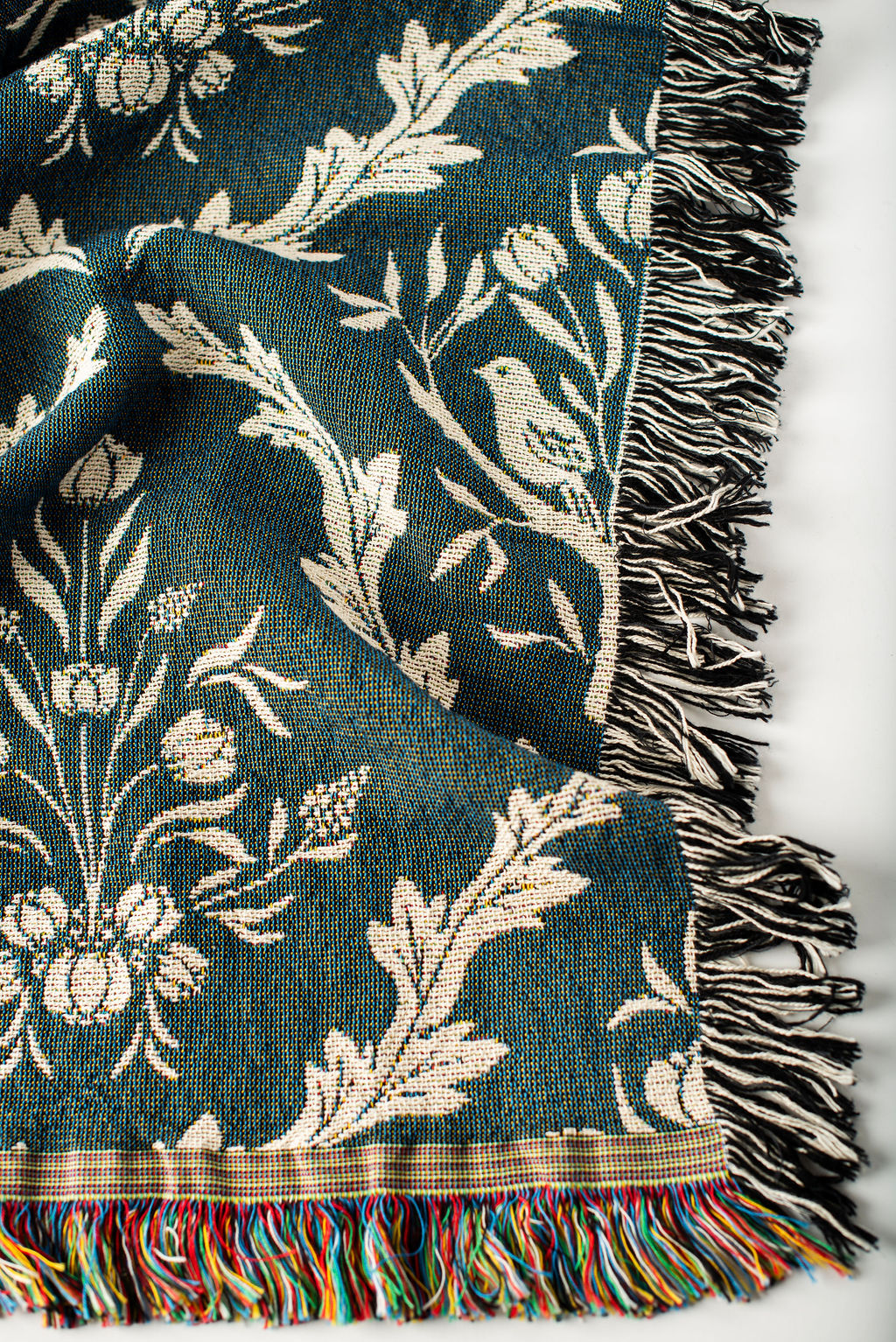 Isobel Thistle Teal Floral Cotton Throw Blanket