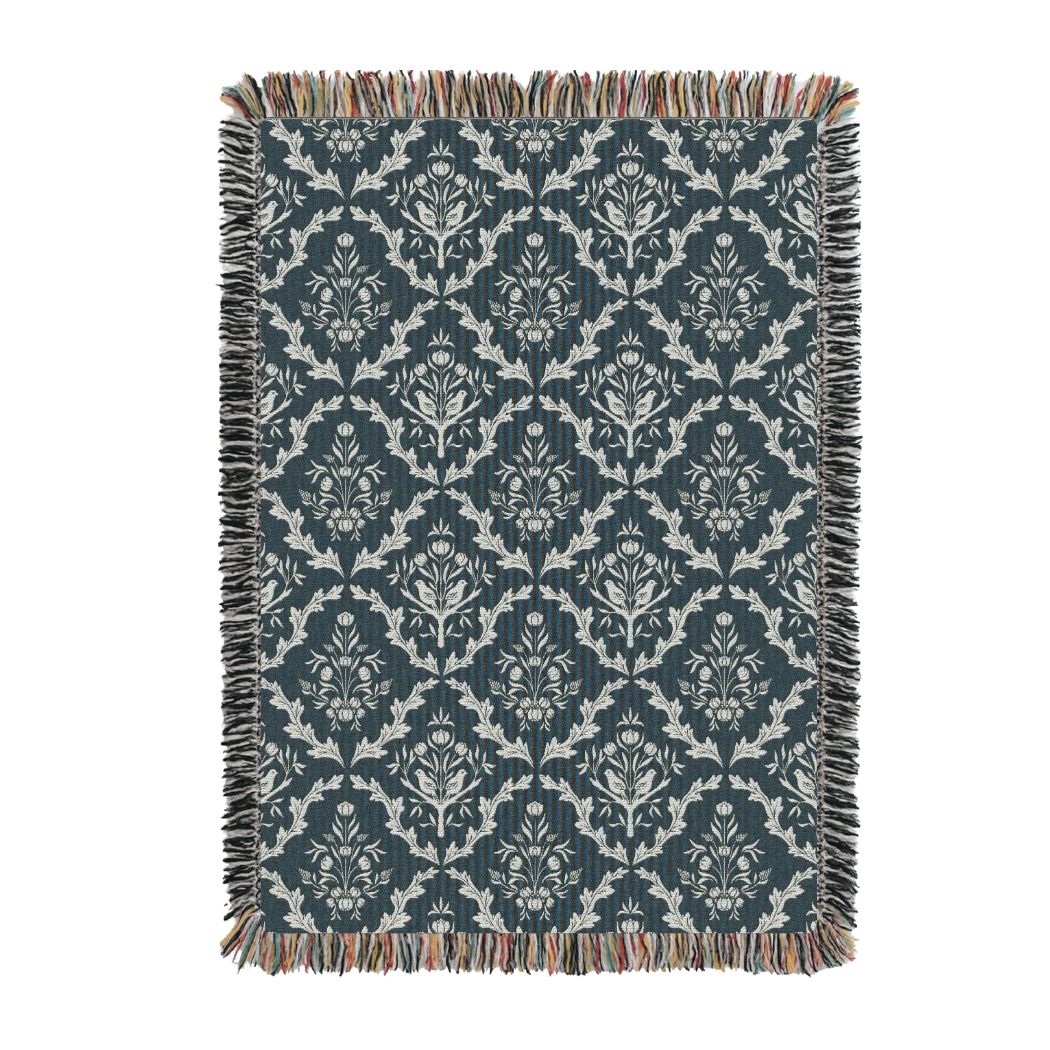 Isobel Thistle Teal Floral Cotton Throw Blanket