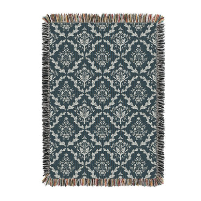 Isobel Thistle Teal Floral Cotton Throw Blanket