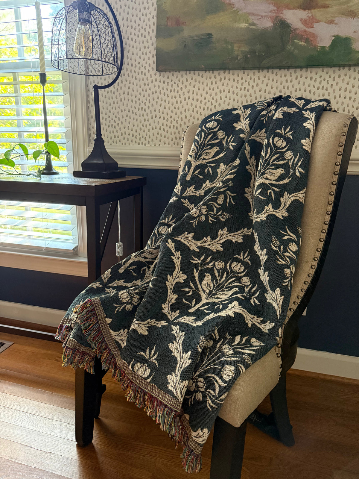 Isobel Thistle Teal Floral Cotton Throw Blanket