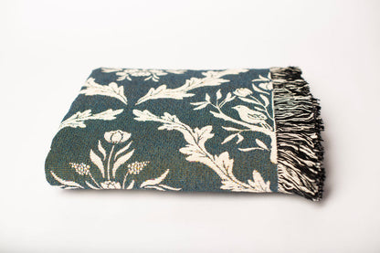Isobel Thistle Teal Floral Cotton Throw Blanket