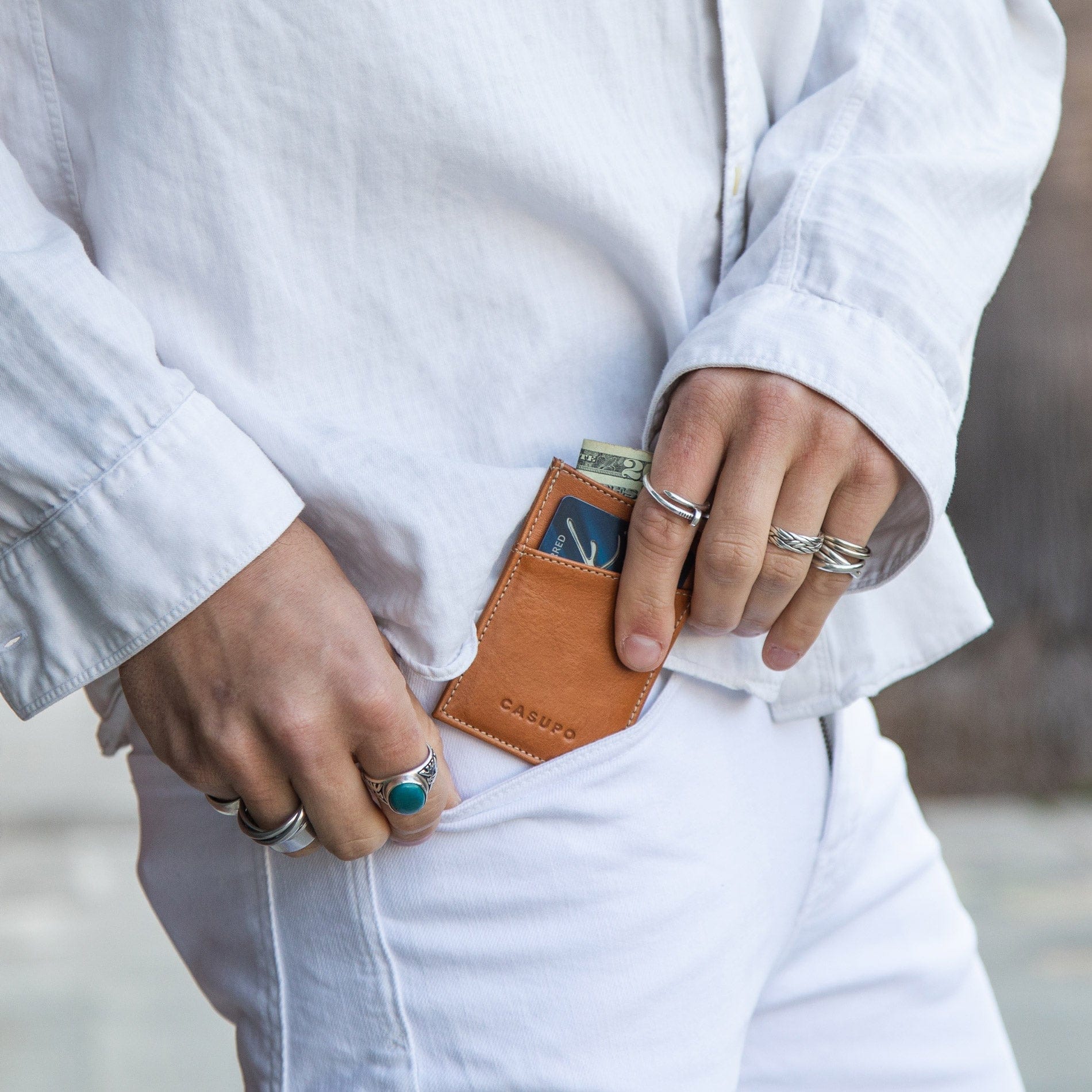 CASUPO Slim Card Holder Minimalist Wallet with RFID protection - Natural