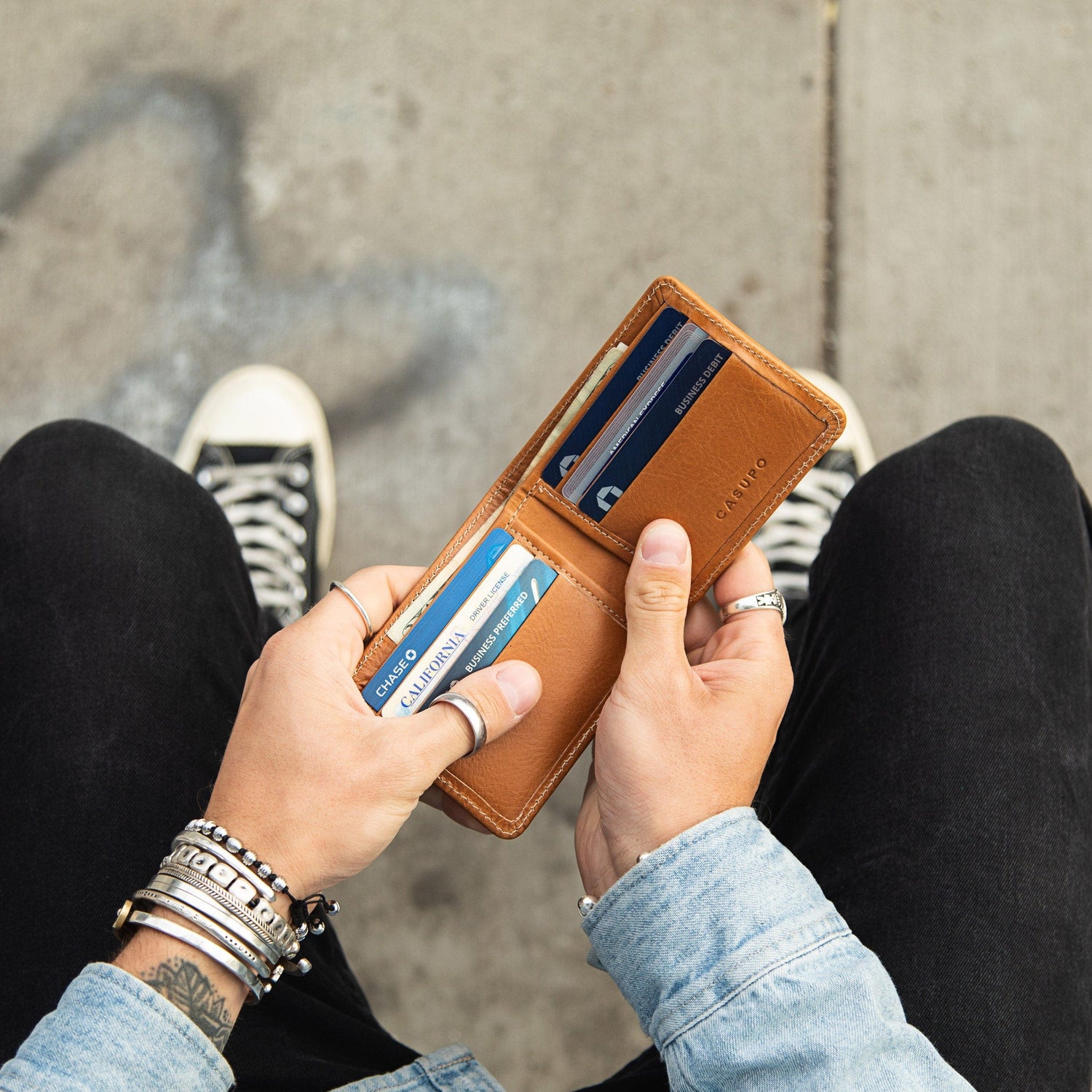 CASUPO Large Bifold Large Billfold Wallet with RFID protection - Natural