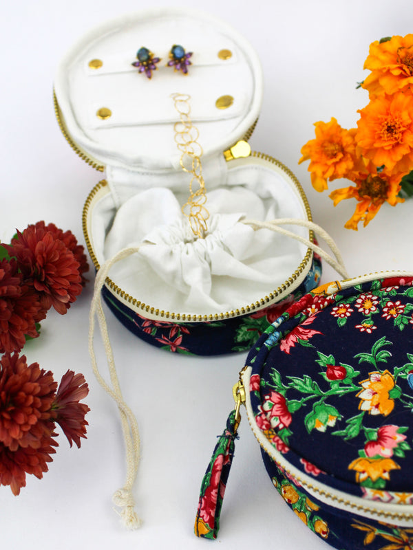 Navy Bouquet Jewelry Pouch - My American Goods