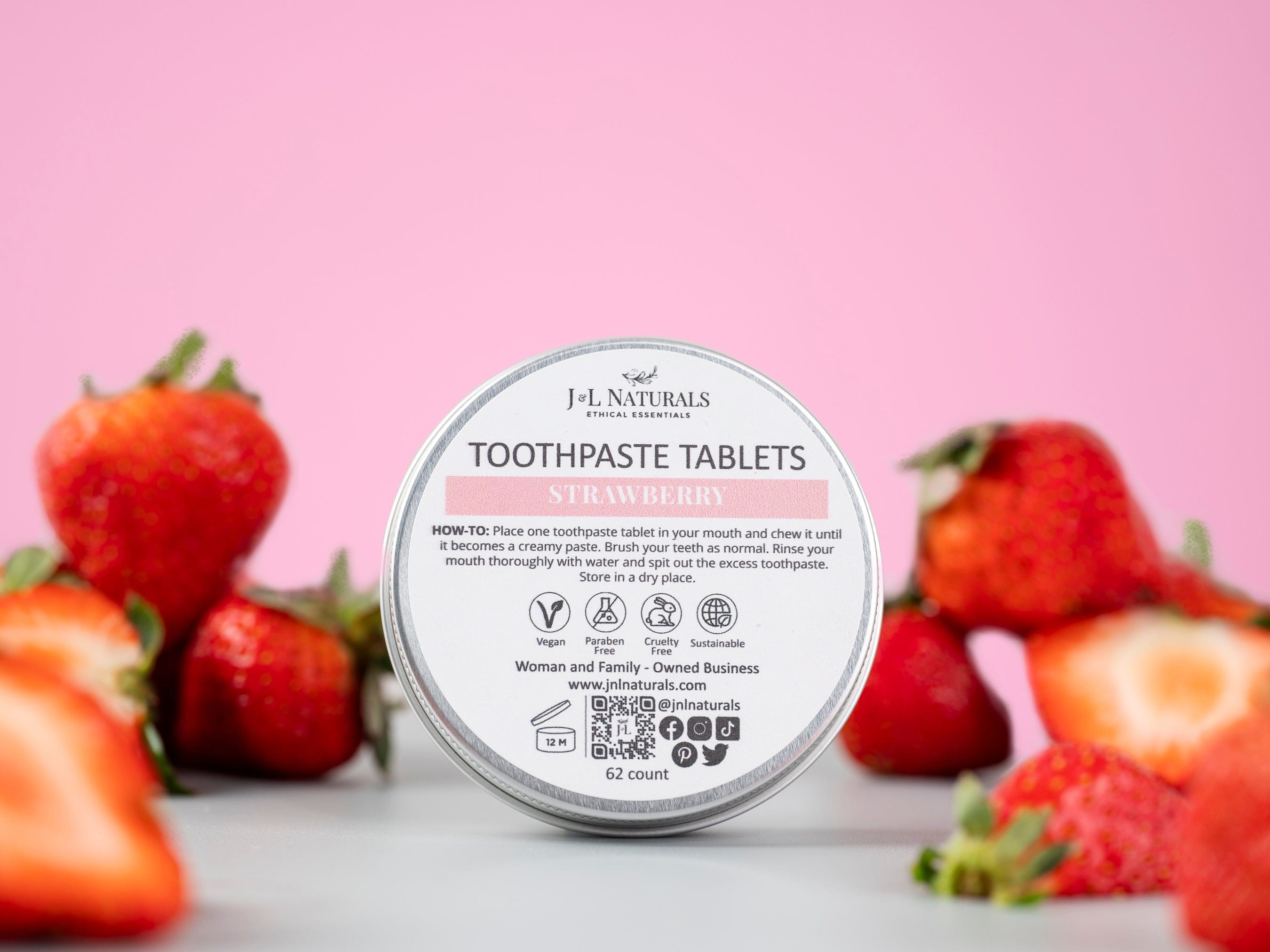 J&amp;L Naturals Oral Care Strawberry Toothpaste Tablets
