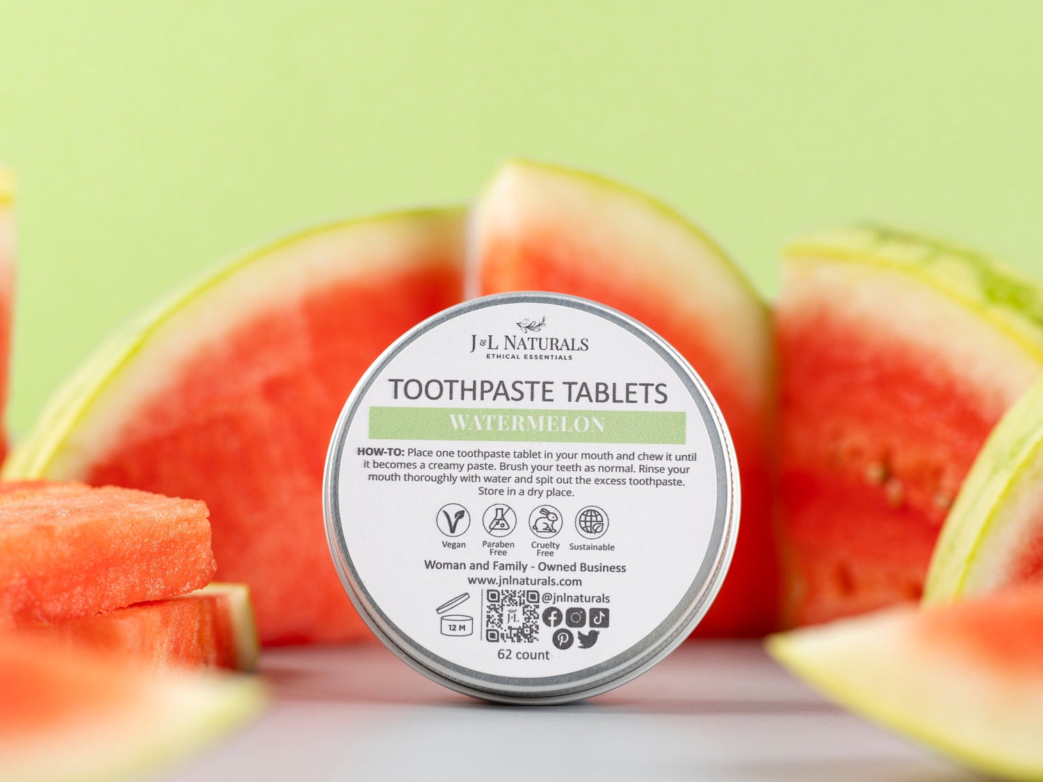 J&amp;L Naturals Oral Care Watermelon Toothpaste Tablets