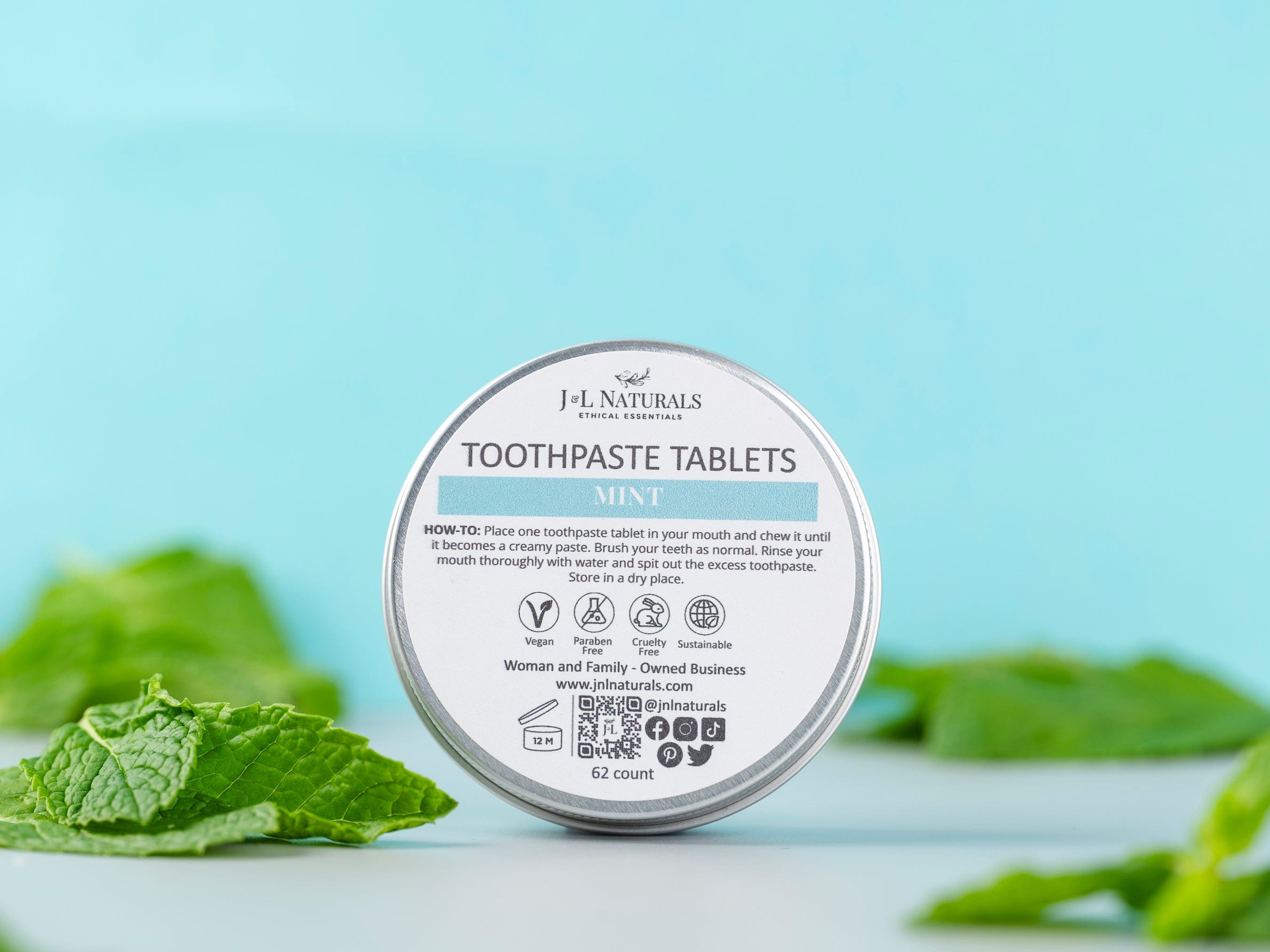 J&amp;L Naturals Oral Care Mint Toothpaste Tablets