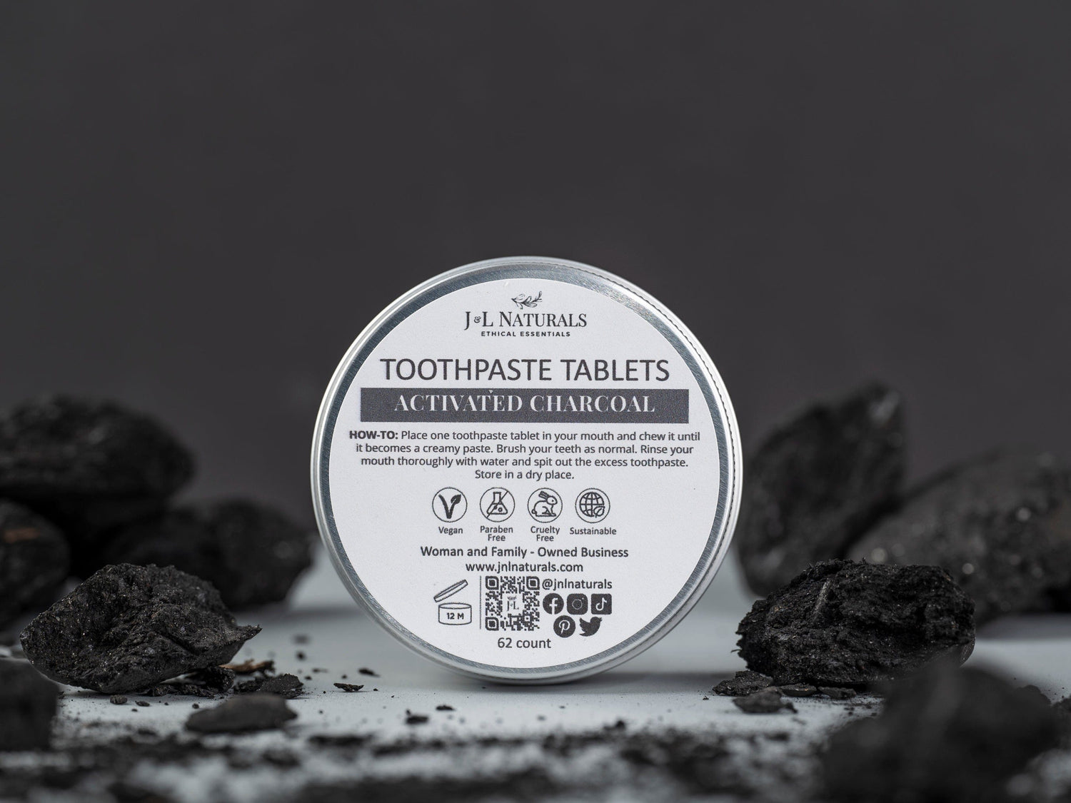 J&amp;L Naturals Oral Care Activated Charcoal Toothpaste Tablets