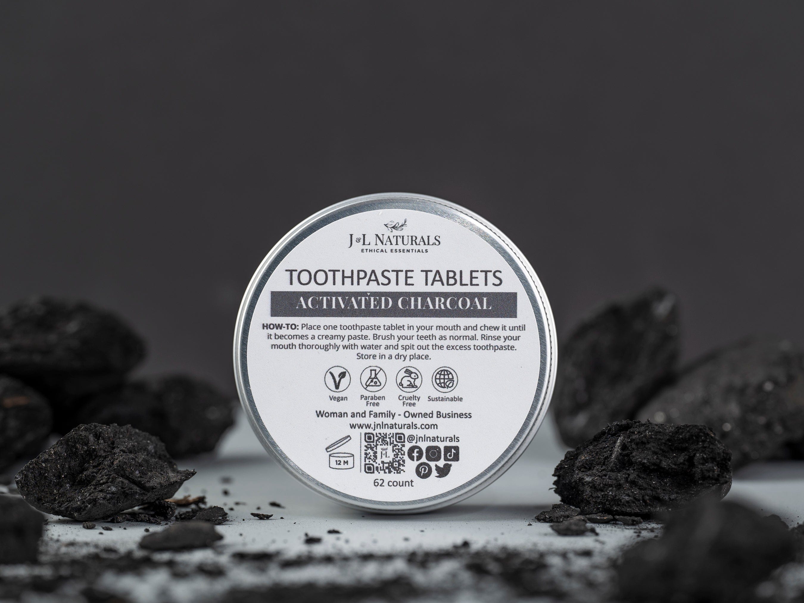 J&amp;L Naturals Oral Care Activated Charcoal Toothpaste Tablets